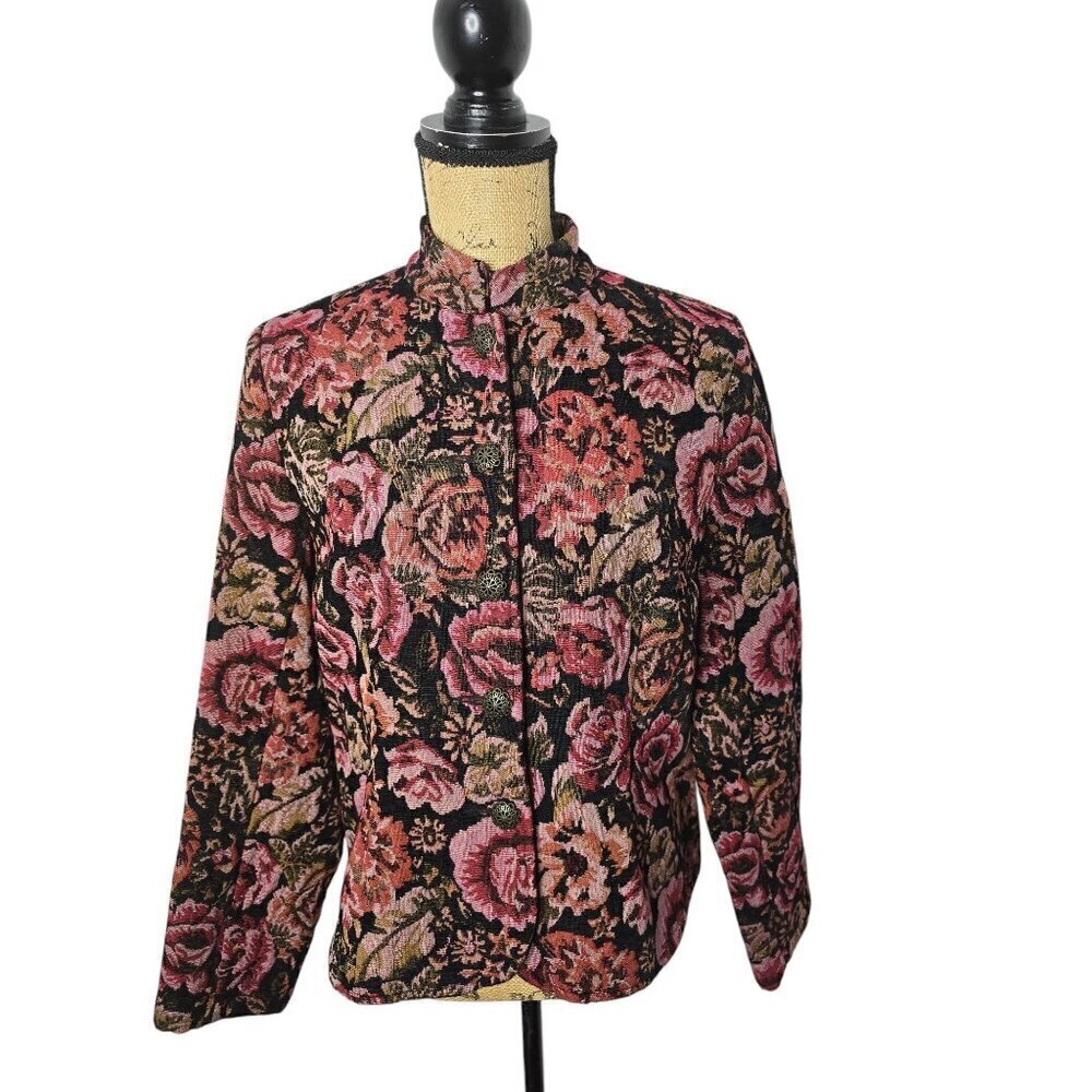 Vintage 90s Brocade Tapestry Pink Dark Bohemian Floral Jacket